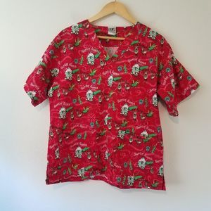 Uniform Advantage UA Medium M Surfin' Santa Scrubs Top Reindeer Christmas Red